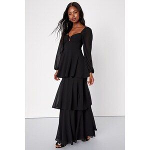 Lulus Tier To Enchant Black Long Sleeve Tiered Maxi Dress - Size S